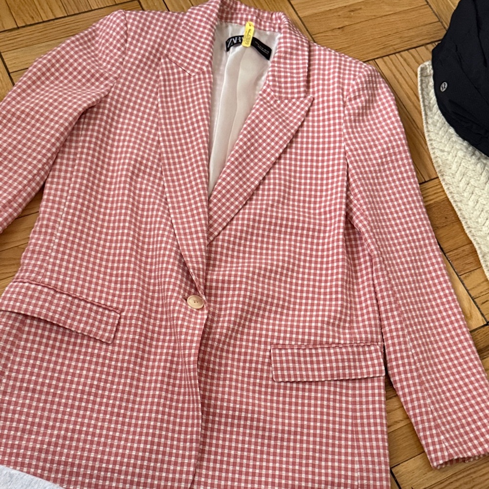 Zara Pink Gingham Blazer